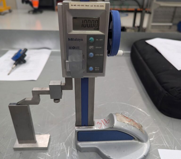 Micrometer calibration setup by Platinum Calibrations in Perth, displaying precise measurement tools.
